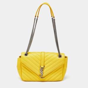 Saint Laurent Yellow Matelasse Leather Medium College Flap Bag