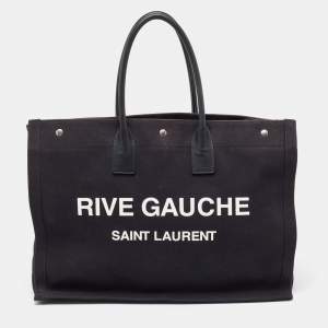 Saint Laurent Black Canvas and Leather Large Rive Gauche Shopper Tote 