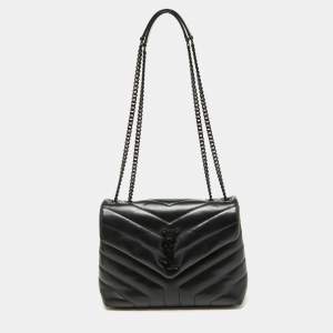 Saint Laurent Black Quilted Leather Small Loulou Shoulder Bag