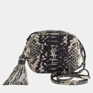 Saint Laurent Black and White Snake Skin Effect Small Blogger Bag with Silver Hardware
