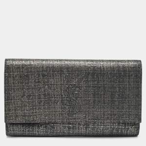Saint Laurent Silver/Black Shimmering Canvas Belle De Jour Clutch