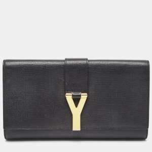 Saint Laurent Black Leather Y-Ligne Clutch