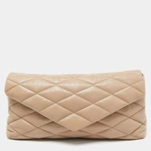 Saint Laurent Beige Puffer Leather Sade Envelope Clutch