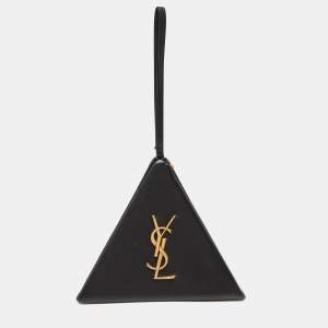 Saint Laurent Black Leather Pyramid Box Wristlet Clutch