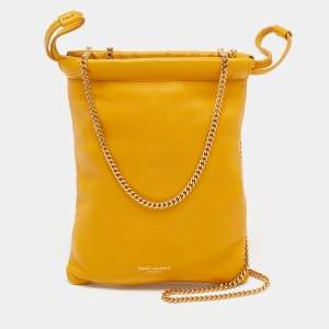 Saint Laurent Yellow Leather Phone Holder Crossbody Bag