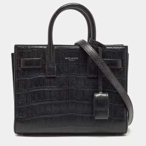 Saint Laurent Black Croc Embossed Leather Nano Classic Sac De Jour Tote