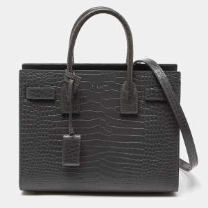 Saint Laurent Grey Croc Embossed Leather Baby Classic Sac De Jour Tote