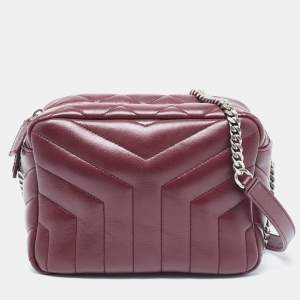 Saint Laurent Burgundy Matelasse Leather Loulou bowling Bag