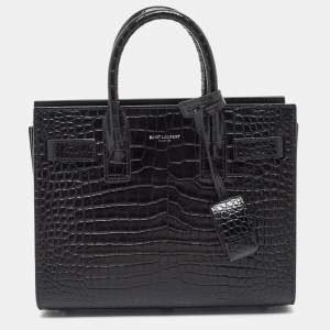 Saint Laurent Black Croc Embossed Leather Nano Classic Sac De Jour Tote