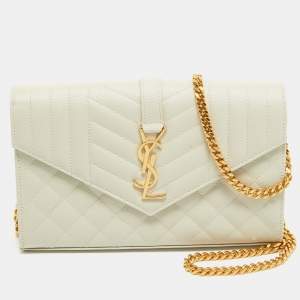 Saint Laurent Off White Mix Matelasse Leather Medium Envelope Chain Bag