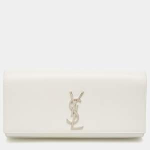 Saint Laurent White Leather Kate Monogram Clutch