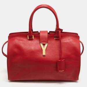 Saint Laurent Red Leather Medium Cabas Chyc Tote