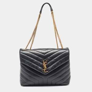 Saint Laurent Black Matelassé Leather Medium LouLou Shoulder Bag