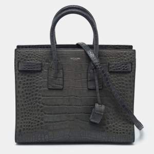 Saint Laurent Deep Green Croc Embossed Leather Small Sac De Jour Tote