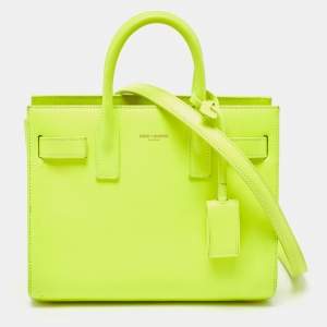 Saint Laurent Neon Yellow Leather Nano Classic Sac De Jour Tote