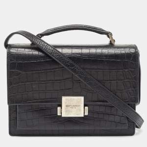 Saint Laurent Black Croc Embossed Leather Bellechasse Top Handle Bag