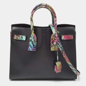 Saint Laurent Multicolor Python and Leather Small Classic Sac De Jour Tote