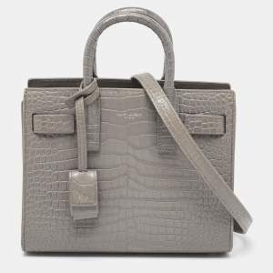 Saint Laurent Grey Croc Embossed Leather Nano Classic Sac De Jour Tote