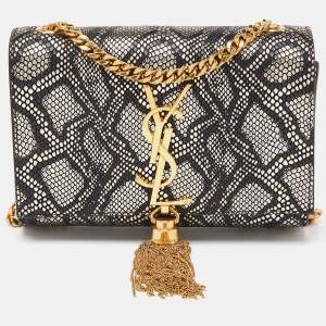 Saint Laurent Black/Gold Python Embossed Leather Small Kate Wallet on Chain