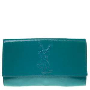 Pre Owned Yves Saint Laurent Turquoise Patent Leather Belle De Jour Flap Clutch