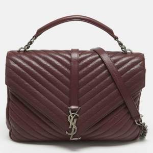 Saint Laurent Burgundy Matelassé Leather Large College Top Handle Bag