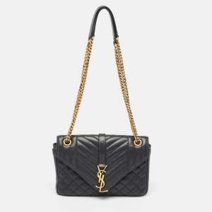 Saint Laurent Black Mix Matelasse Leather Medium Envelope Chain Bag