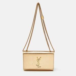 Saint Laurent Gold Leather Small Monogram Kate Chain Bag