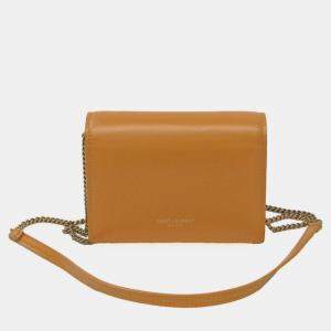 Saint Laurent Paris Tan Leather  Card Case On Chain