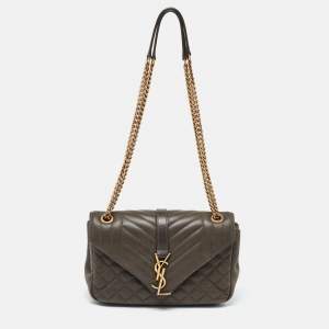 Saint Laurent Olive Green Mix Matelasse Leather Medium Envelope Chain Bag