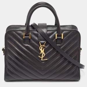 Saint Laurent Black Matelasse Leather Small Monogram Cabas Tote