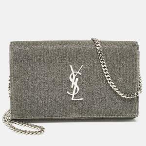 Saint Laurent Grey Lurex Fabric Kate Chain Clutch