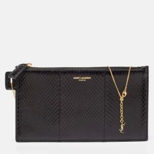 Saint Laurent Black Ayers Watersnake Leather Chain Pouch