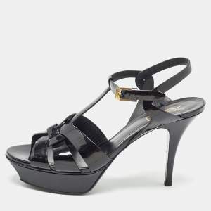 Saint Laurent Black Patent Leather Tribute Sandals Size 40