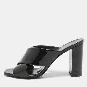 مملوكة مسبقًا Saint Laurent Black Patent Leather Loulou Slide Sandals Size 37.5