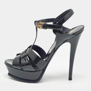 Saint Laurent Green Patent Leather Tribute Sandals Size 37.5