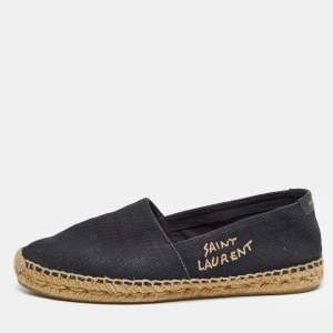 Saint Laurent Black Canvas Embroidered Espadrille Flats Size 38