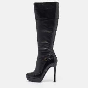 Saint Laurent Black Python and Leather Knee Length Boots Size 39