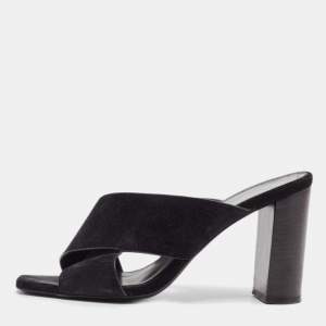 Saint Laurent Black Suede Loulou Slide Sandals Size 37.5