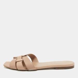 Saint Laurent Pink Leather Tribute Flat Slides Size 38