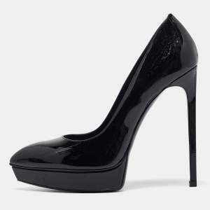 Saint Laurent Black Patent Leather Janis Platform Pumps 40