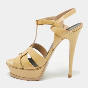 Saint Laurent Beige Patent Leather Tribute Sandals Size 39