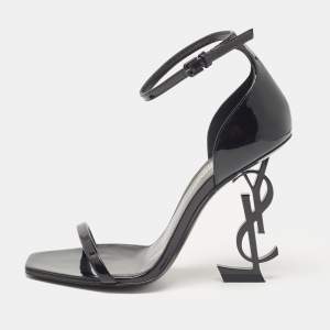 Saint Laurent Black Patent Leather Opyum Sandals Size 35