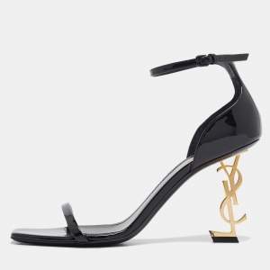 Saint Laurent Black Patent Leather Opyum Sandals Size 39