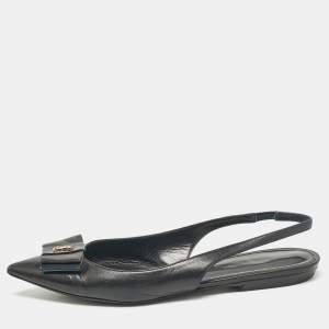 Saint Laurent Black Leather Anais Slingback Flats Size 37