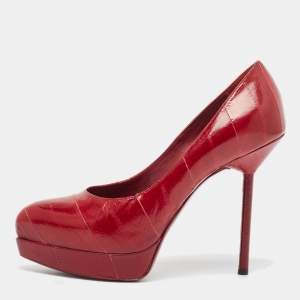 Saint Laurent Burgundy Eel Leather Tribtoo Platform Pumps Size 35.5