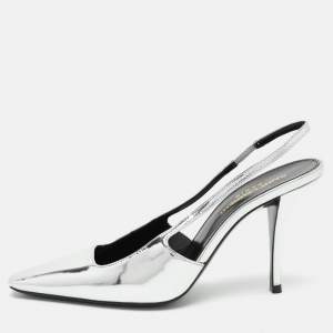Saint Laurent Silver Leather Blade Slingback Pumps Size 36