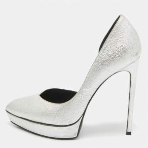 Saint Laurent Silver Leather Janis D'orsay Pumps Size 39