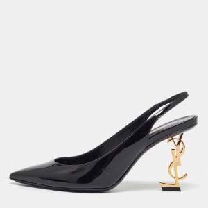 Saint Laurent Black Patent Leather Opyum Slingback Sandals Size 37