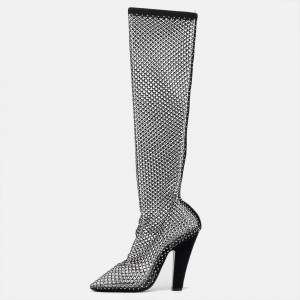 Saint Laurent Paris Black Mesh and PVC Mid Calf Boots Size 37