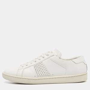 Saint Laurent White Leather Lace Up Sneakers Size 36